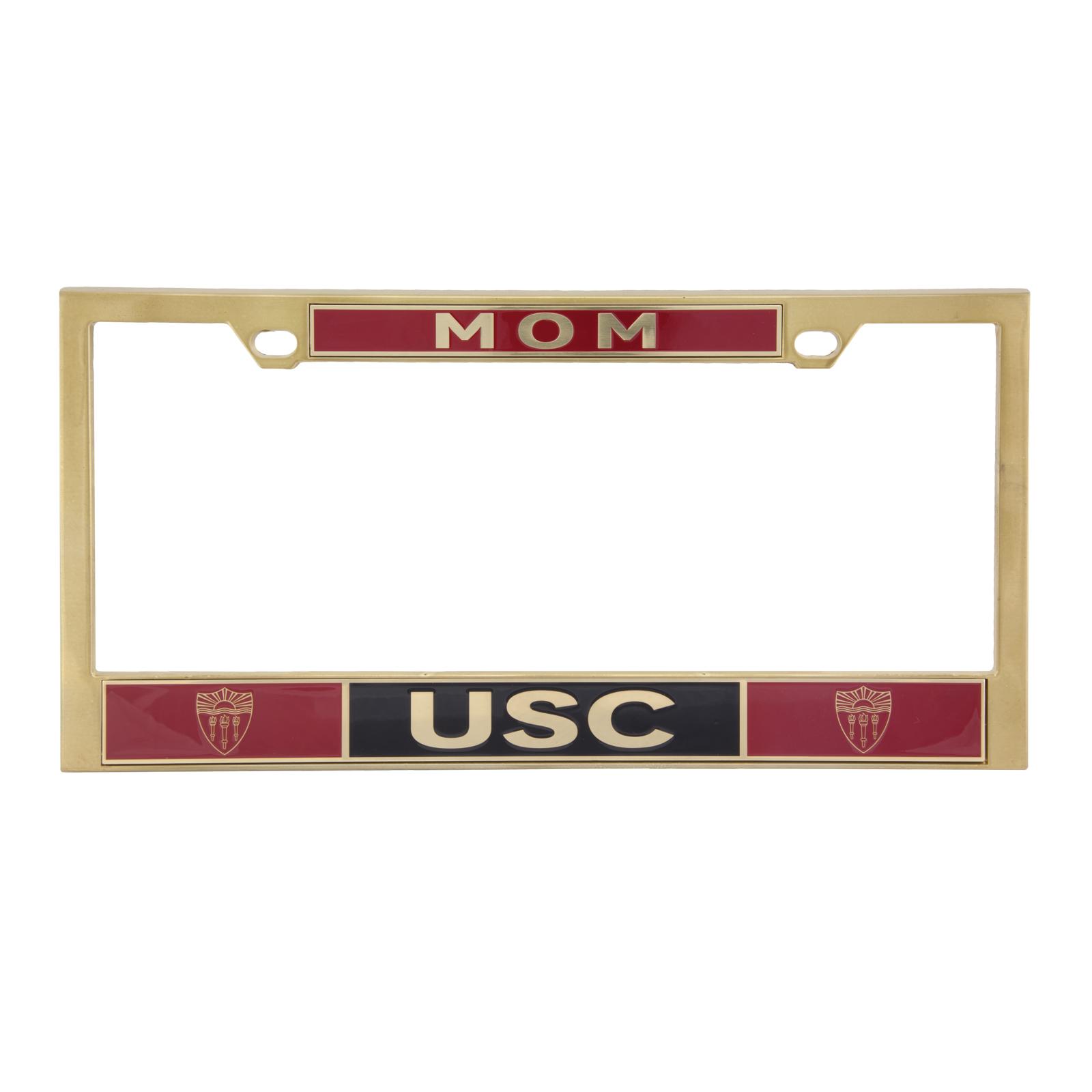USC Shield Mom License Plate Frame Brass by The U Apparel & Gifts image01
